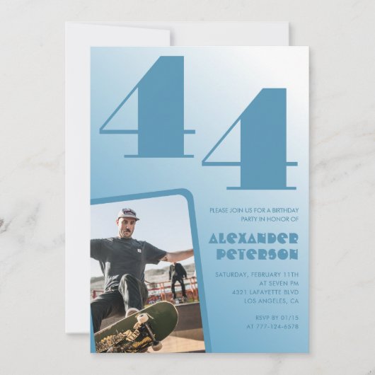 青グラデーション44th誕生日招待状メンズ写真 招待状 (正面)