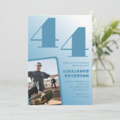 青グラデーション44th誕生日招待状メンズ写真 招待状 (スタンド正面)