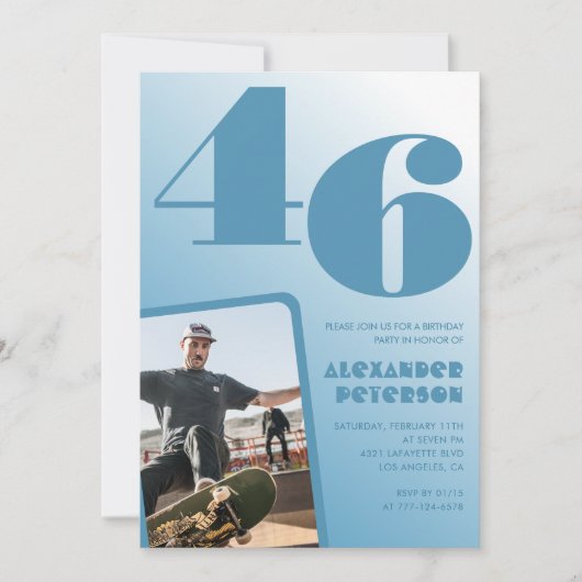 青グラデーション46th誕生日招待状メンズ写真 招待状 (正面)