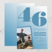 青グラデーション46th誕生日招待状メンズ写真 招待状 (正面/裏面)