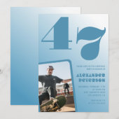 青グラデーション47th誕生日招待状メンズ写真 招待状 (正面/裏面)