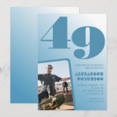 青グラデーション49th誕生日招待状メンズ写真 招待状 (正面/裏面)