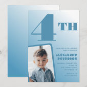 青グラデーション4th誕生日招待状写真 招待状 (正面/裏面)