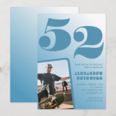 青グラデーション52番目の誕生日招待状メンズ写真 招待状 (正面/裏面)