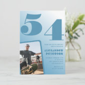 青グラデーション54th誕生日招待状メンズ写真 招待状 (スタンド正面)
