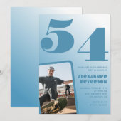 青グラデーション54th誕生日招待状メンズ写真 招待状 (正面/裏面)