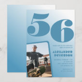 青グラデーション56th誕生日招待状メンズ写真 招待状 (正面/裏面)