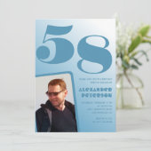 青グラデーション58th誕生日招待状メンズ写真 招待状 (スタンド正面)