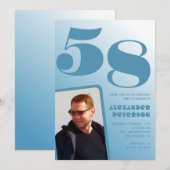 青グラデーション58th誕生日招待状メンズ写真 招待状 (正面/裏面)