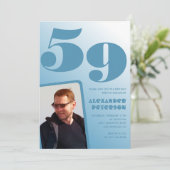 青グラデーション59th誕生日招待状メンズ写真 招待状 (スタンド正面)