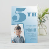 青グラデーション5th誕生日招待状写真 招待状 (スタンド正面)