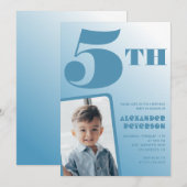 青グラデーション5th誕生日招待状写真 招待状 (正面/裏面)