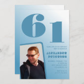 青グラデーション61歳の誕生日招待状メンズ写真 招待状 (正面/裏面)