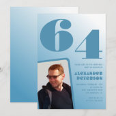青グラデーション64th誕生日招待状メンズ写真 招待状 (正面/裏面)