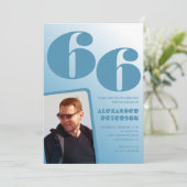 青グラデーション66th誕生日招待状メンズ写真 招待状 (スタンド正面)