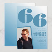 青グラデーション66th誕生日招待状メンズ写真 招待状 (正面/裏面)