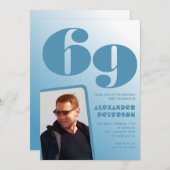 青グラデーション69th誕生日招待状メンズ写真 招待状 (正面/裏面)