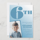 青グラデーション6th誕生日招待状写真 招待状 (正面)