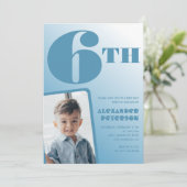 青グラデーション6th誕生日招待状写真 招待状 (スタンド正面)