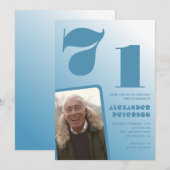 青グラデーション71歳の誕生日招待状メンズ写真 招待状 (正面/裏面)