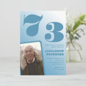 青グラデーション73歳の誕生日招待状メンズ写真 招待状 (スタンド正面)