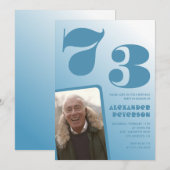 青グラデーション73歳の誕生日招待状メンズ写真 招待状 (正面/裏面)