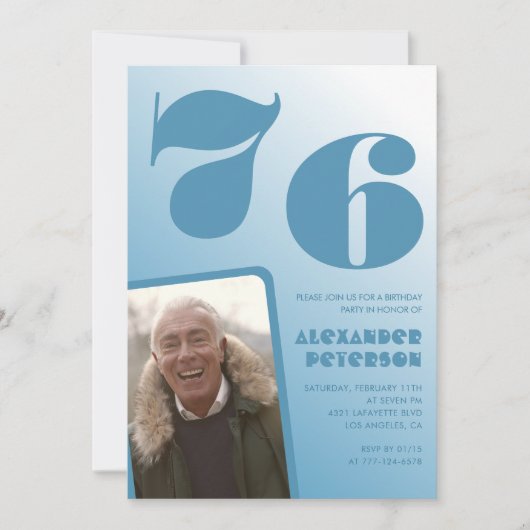 青グラデーション76th誕生日招待状メンズ写真 招待状 (正面)