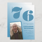 青グラデーション76th誕生日招待状メンズ写真 招待状 (正面/裏面)