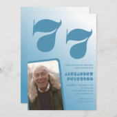 青グラデーション77th誕生日招待状メンズ写真 招待状 (正面/裏面)