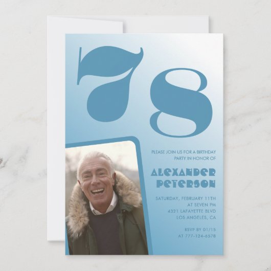 青グラデーション78th誕生日招待状メンズ写真 招待状 (正面)