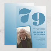 青グラデーション79th誕生日招待状メンズ写真 招待状 (正面/裏面)