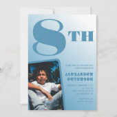 青グラデーション8th誕生日招待状写真 招待状 (正面)