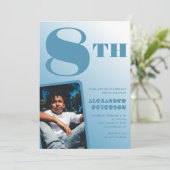 青グラデーション8th誕生日招待状写真 招待状 (スタンド正面)