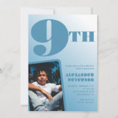 青グラデーション9th誕生日招待状写真 招待状 (正面)