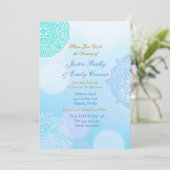 青グラデーション、ティール（緑がかった色）、白マンダラエレガントな結婚式 招待状 (スタンド正面)