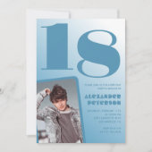 青グラデーション 18歳の誕生日招待状 少年 写真 招待状 (正面)