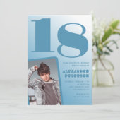 青グラデーション 18歳の誕生日招待状 少年 写真 招待状 (スタンド正面)