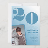 青グラデーション 20歳の誕生日招待状 彼氏 写真入り 招待状 (正面)