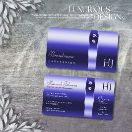 青グラデーショ王室のンきらめくダイヤモンドイニシャル 名刺