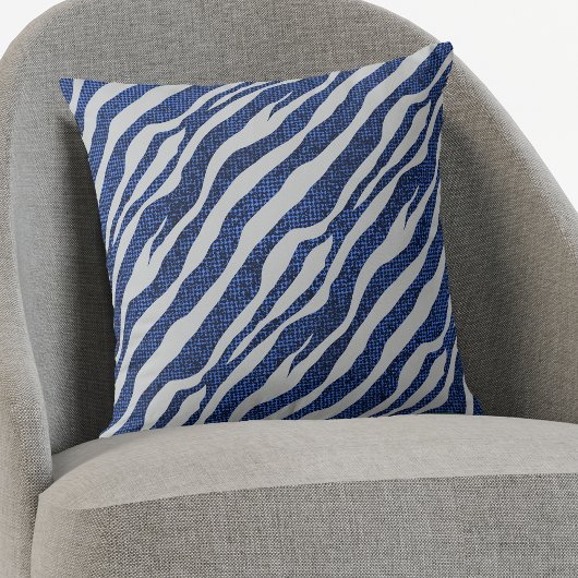 青グランジゼブラパターン クッション