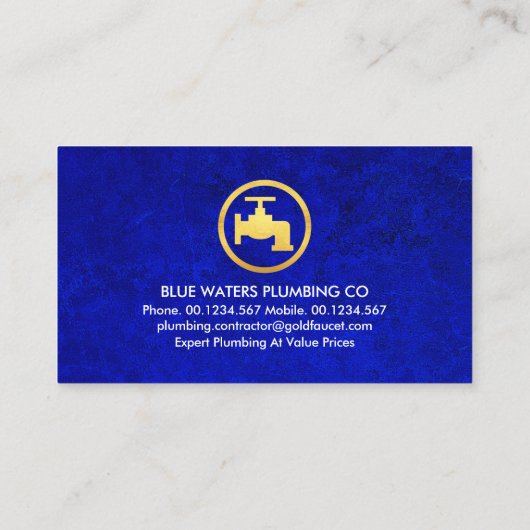 青グランジ金ゴールド水栓配管機 名刺 (裏面)