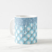青グリッターきらきら光るかわいらし コーヒーマグカップ (正面左)
