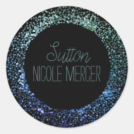 青グリッター円 ラウンドシール