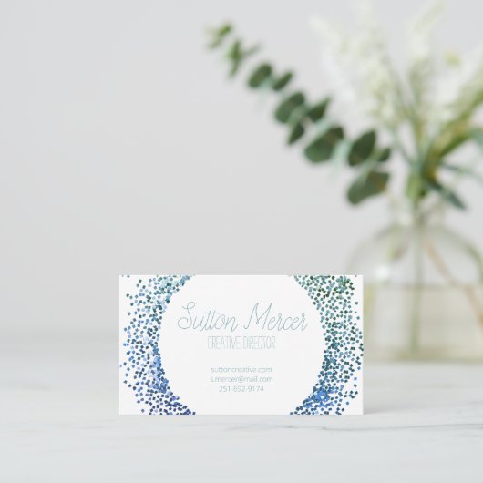 青グリッター円 名刺 (スタンド正面)