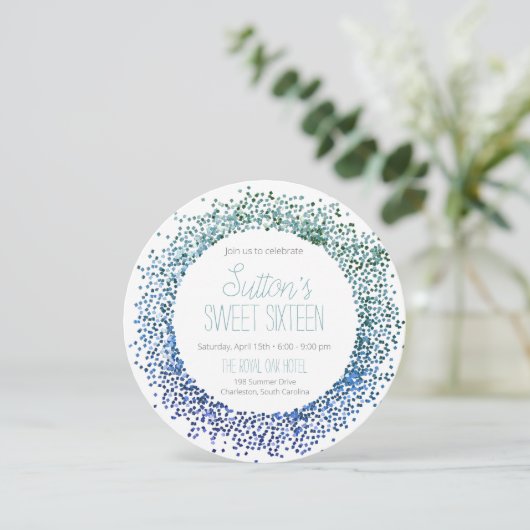 青グリッター円 招待状 (スタンド正面)