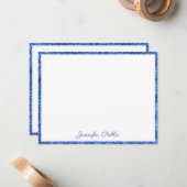 青グリッター手書きスクリプトエレガントカスタム ノートカード (正面/裏面インサイチュ)