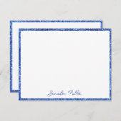 青グリッター手書きスクリプトエレガントカスタム ノートカード (正面/裏面)