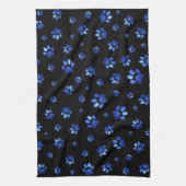 青グリッター犬の足のパターン キッチンタオル (縦)