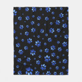 青グリッター犬の足のパターン フリースブランケット (正面)