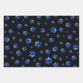青グリッター犬の足のパターン ラッピングペーパーシート (正面3)